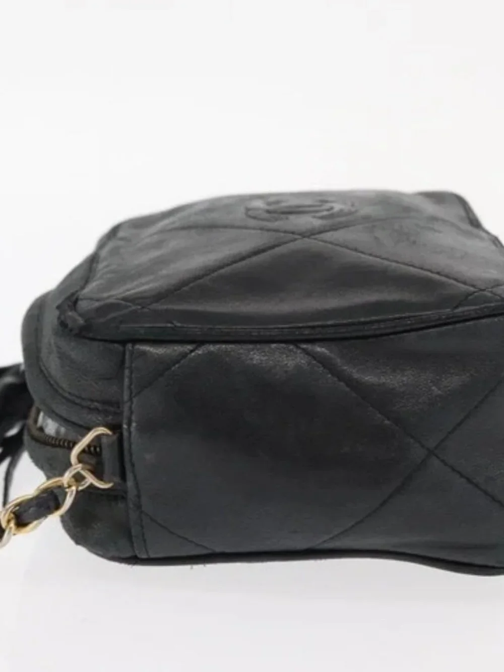 CHANEL Matelasse Chain Shoulder Bag Lamb Skin Black Gold CC Auth BA8251